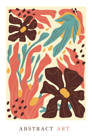 Floral, abstract art. Print design with flower, leaf, shape, dot, line. pattern, hand-drawn in the style of minimalism. nature design for cover, wall art, invitation, fabric, poster, print. art vector illustrationのイラスト素材