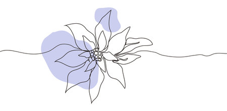 continuous one line drawing. Concept holiday, poinsettia flower isolated on white background. hand-drawn, close-up. modern, yellow design. for print, banner, card, paper, poster. vector illustrationのイラスト素材