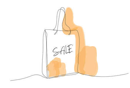 a bag in the style of an artistic drawing of a continuous line. Paper packaging minimalistic black linear sketch highlighted on a white background. for print, banner, advertising. vector art illustrationのイラスト素材