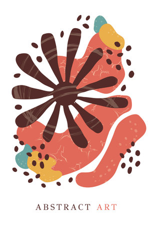 Floral, abstract art. Print design with flower, leaf, shape, dot, line. pattern, hand-drawn in the style of minimalism. nature design for cover, wall art, invitation, fabric, poster, print. art vector illustrationのイラスト素材