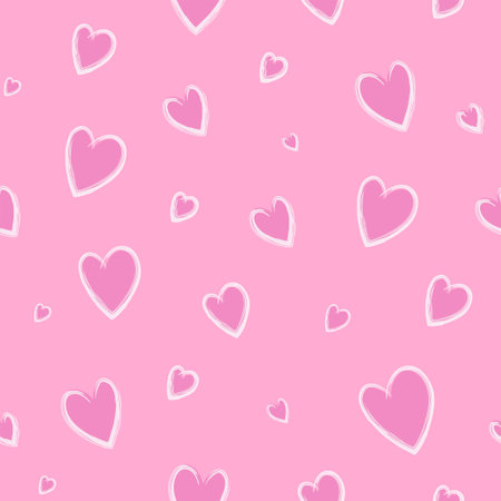 romantic hearts, symbol of love in pink. seamless pattern of abstract lines. simple background in a minimalist style. for print, social media, banner, paper. hand drawn vector art illustration.のイラスト素材