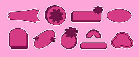 Simple pink banner collection. graphic template of ribbon, shape, circle. trendy, modern collection, set. header banner, header decoration, icon, emblem, sticker. for print, social networks. fashion doll styleのイラスト素材