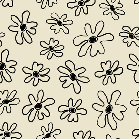 abstract square seamless pattern with cute chamomile flowers. hand drawn floral pink background surface design, textile, print, wrapp paper, cover. vector art illustration.のイラスト素材