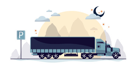 An American-style truck on the road, at night. pull the load. Transport topic. Road cars theme. for print, banner, postcard. art vector illustration.のイラスト素材