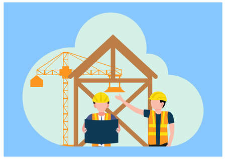 Building House Construction Flat Design Concept