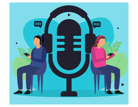 People Listening Podcast flat Conceptのイラスト素材