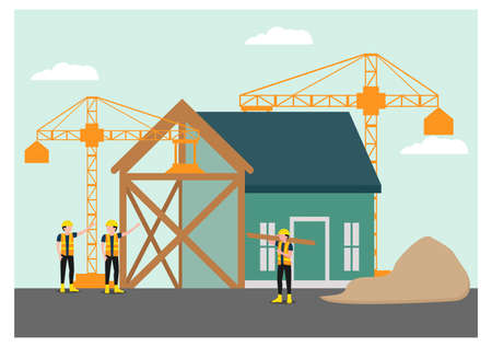 Building a house, construction elements in flat design