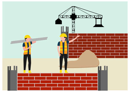 Building a house in flat design with construction elements