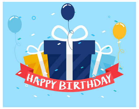 Happy Birthday background with Gifts and balloons flat designのイラスト素材