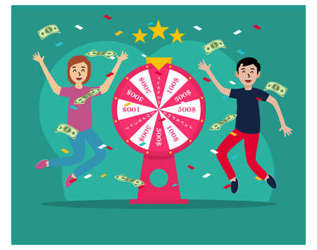 Flat design of Happy people win Jackpotのイラスト素材