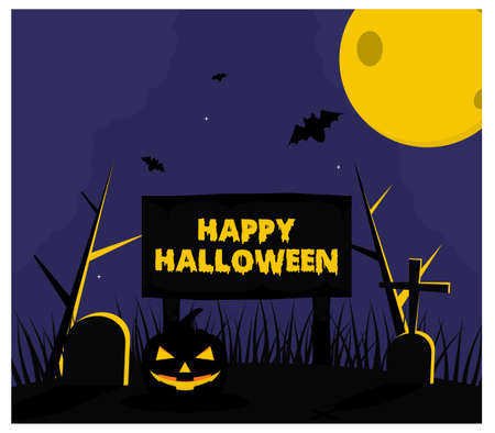 Halloween Grave bat background flatのイラスト素材