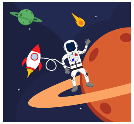 Astronaut floating in Outer space flatのイラスト素材