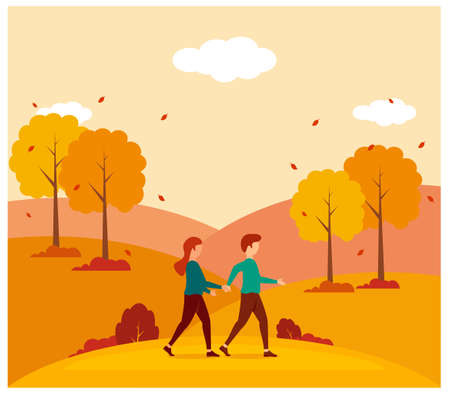 People in autumn park flat designのイラスト素材