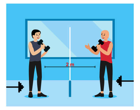 Social distance in the gym flat designのイラスト素材