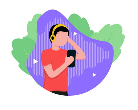 People watching podcasts flat design style.のイラスト素材