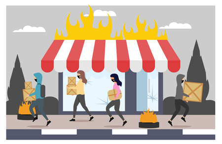 looting shops and house flat illustrationのイラスト素材