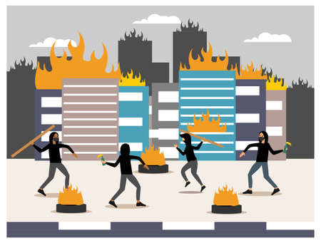 The mob of demonstrators began vandalism and burning down property