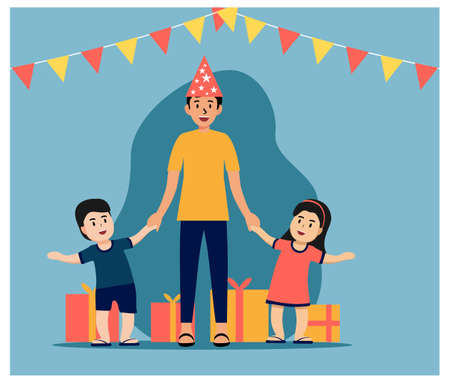 Happy Father Day , Happy Birthday Dad flatのイラスト素材
