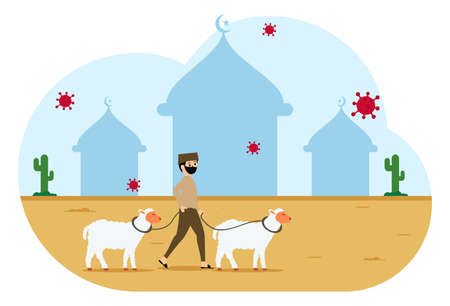 happy Eid al-Adha mubarak with new normal conceptのイラスト素材