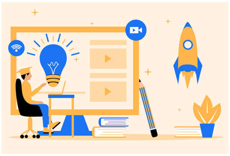 Education, online training courses flat concept