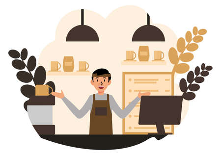 Coffee Bar Barista Vector Flat Illustrationのイラスト素材