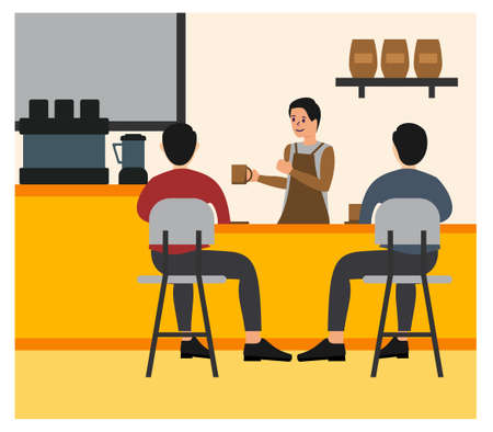 Professional coworking space flat on coffee Shopのイラスト素材