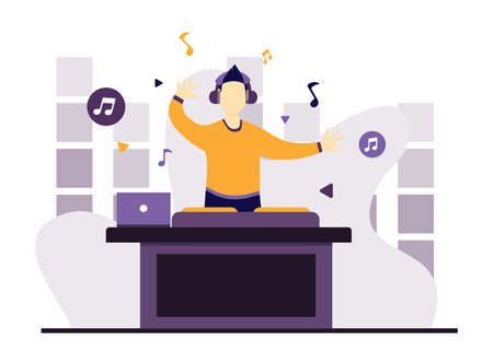 DJ music character flat illustrationのイラスト素材