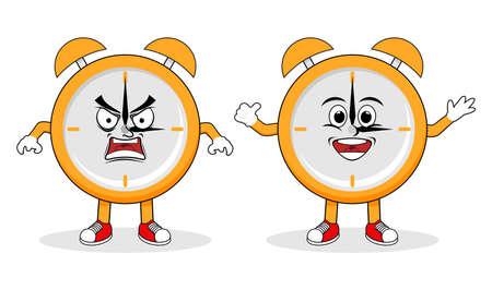 Clock Character set flat styleのイラスト素材