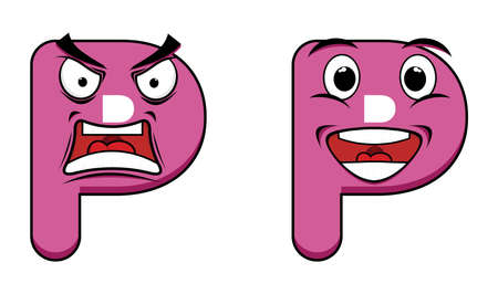 Letter P with Angry and Happy character set flatのイラスト素材
