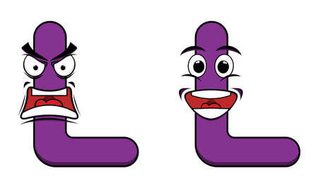 Letter L with Angry and Happy character set flatのイラスト素材