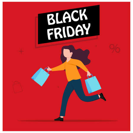 Women shopping on Black Friday in flat styleのイラスト素材