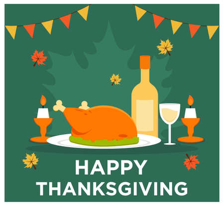 Autumn with Thanksgiving Dinner in flat styleのイラスト素材