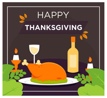 Happy Thanksgiving Dinner in flat designのイラスト素材