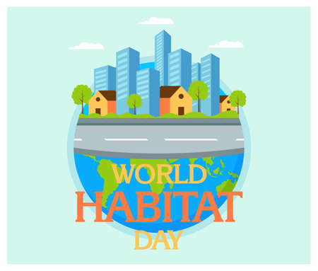 World Habitat Day with building in flat designのイラスト素材