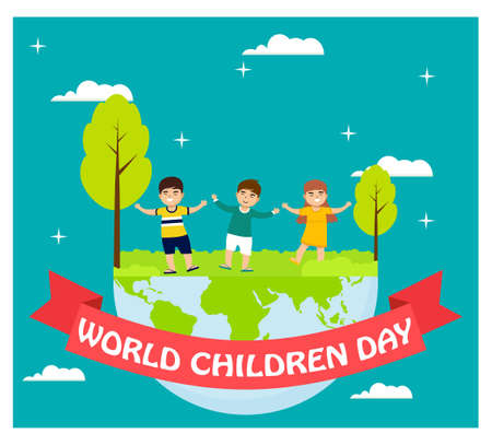 Happy Children Day with Globe Flat Conceptのイラスト素材