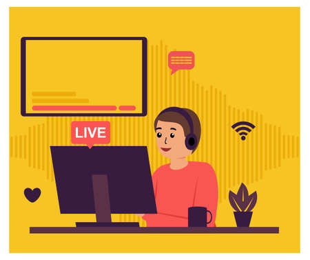 School Live Streaming in flatのイラスト素材