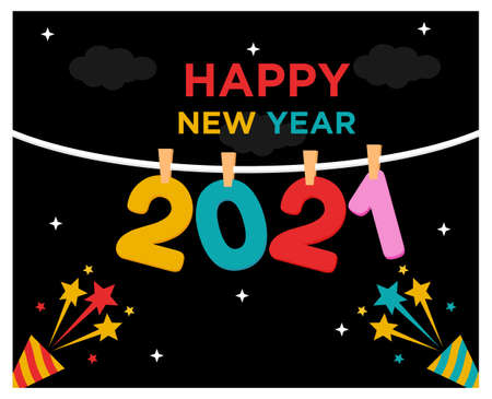 2021 Happy New Year in flat style