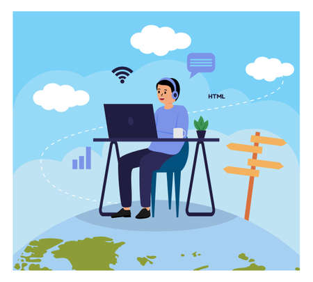 Digital Nomad, Work anywhere flat designのイラスト素材