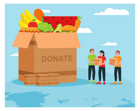 Humanitarian aid, donate food flat designのイラスト素材