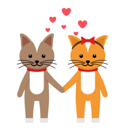 Valentine's day animal Couple Cat flat designのイラスト素材