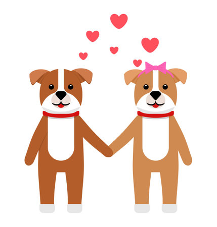 Valentine's day animal Couple Dog flat designのイラスト素材