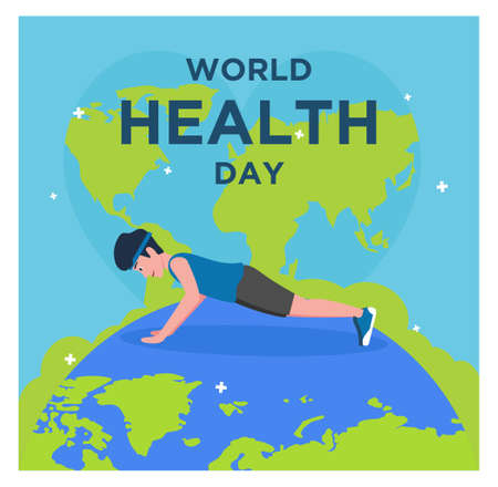 Flat design world health day, Man doing sportのイラスト素材