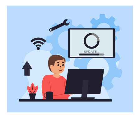 System Update or under maintenance flat conceptのイラスト素材