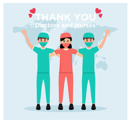 Thank you concept with set of  doctor and Nursesのイラスト素材