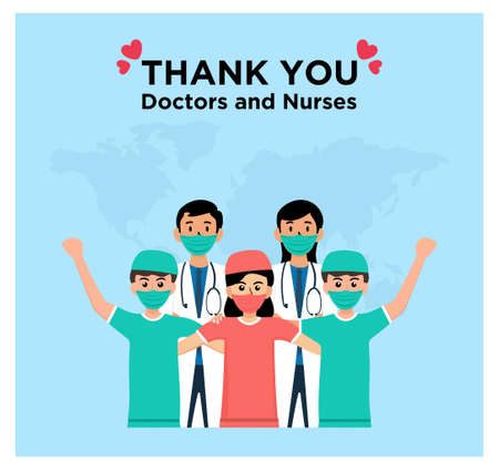 Thank you doctor Nurses medical personnel in flatのイラスト素材