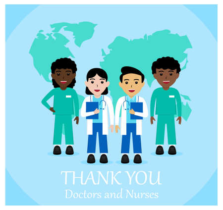 Thank you Group of doctors and Nurses  flat conceptのイラスト素材