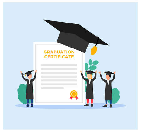 College Students Graduation cap and Certificate conceptのイラスト素材
