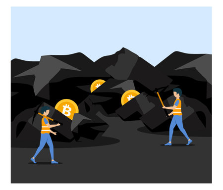 Cryptocurrency mining green energy flat design