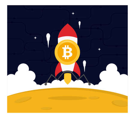 Cryptocurrency go to moon with rocket flat designのイラスト素材