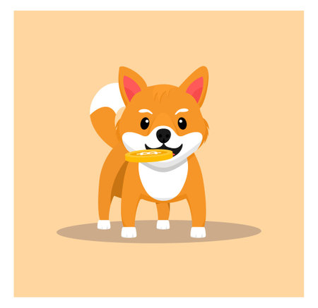 Shiba Inu Dog Biting coin in flat conceptのイラスト素材